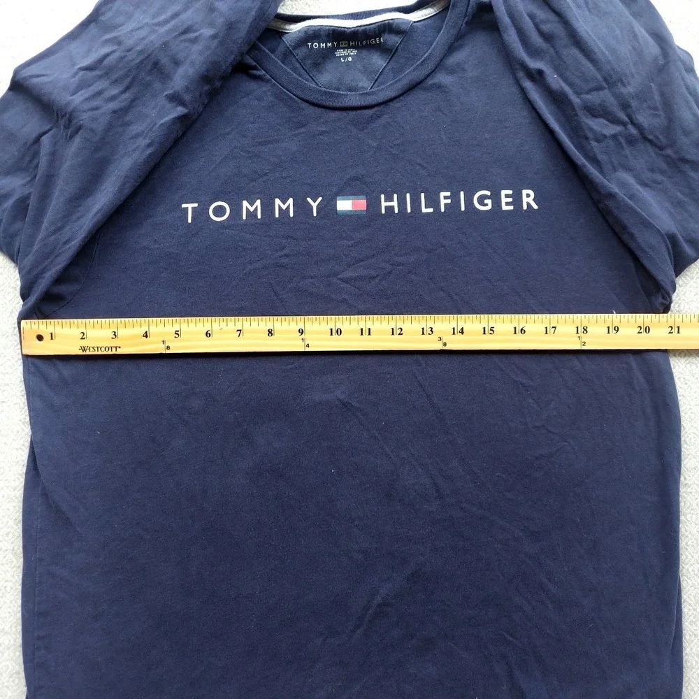 Tommy Hilfiger‎ T-Shirt Mens L Navy Logo Long Sleeve Striped Tape Cotton Tee